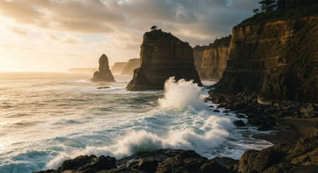 Twelve Apostles, Great Ocean Road, Victoria, Australia during sunsetの素材