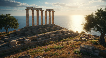 Ruins of the Temple of Poseidon at sunset, Rhodes, Greeceの素材