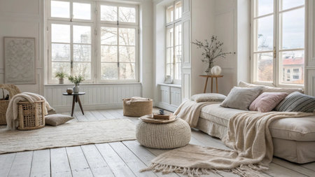 modern bright interiors apartment Living room mockup in scandinavian styleの素材