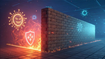 Conceptual image of virus attack on a brick wall. 3d renderingの素材