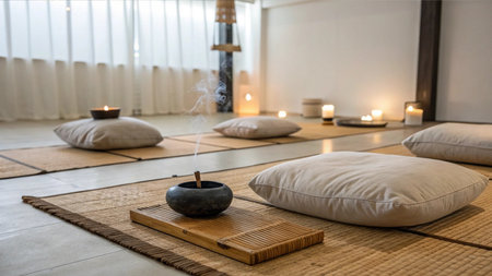 Spa and wellness setting with candles and pillows in modern hotelの素材