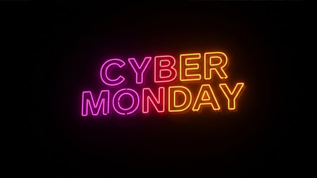 Cyber Monday neon sign on black background. 3D Renderingの素材