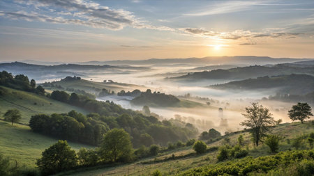 Foggy morning in the countryside of Czech Republic, Europe.の素材
