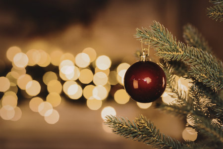 christmas tree decoration with bokeh lights background - vintage filterの素材