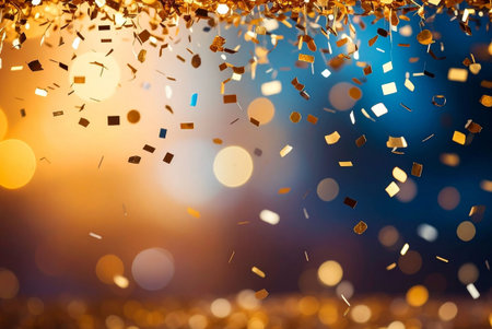 golden confetti on bokeh background. Festive backgroundの素材