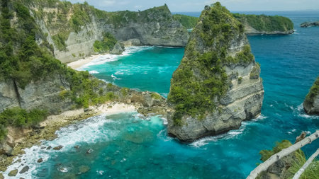 Aerial view of the beautiful beach in Nusa Penida, Indonesiaの素材