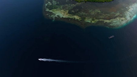 Aerial view of a small island in the middle of the seaの素材