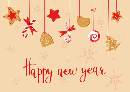 Happy new year greeting with swaets.のイラスト素材