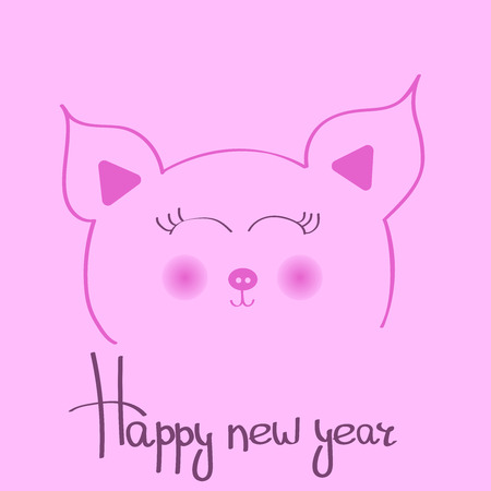 Hand drawn vector art of outline cute pig. Chinese zodiac sign of pig, Happy New Year2019 of the pig. Illustration can be used for card, logo, print, design, postcards. Cute animal wallpaper.のイラスト素材