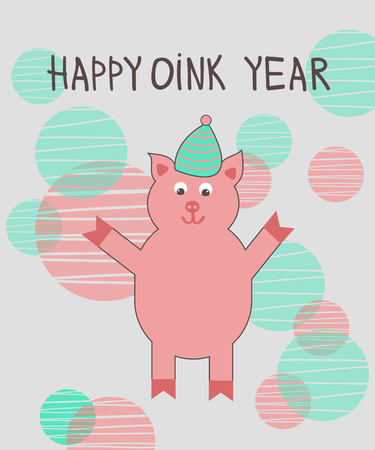 Christmas and Happy new year postcard with pigs.のイラスト素材