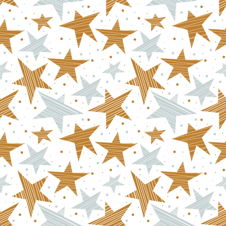 Holiday seamless pattern with gold and silver stars . Art can be used for holiday packing, postcards, background.のイラスト素材