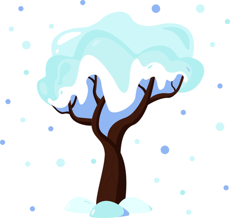 Illustration of winter tree covered in snow. Flat style design.のイラスト素材
