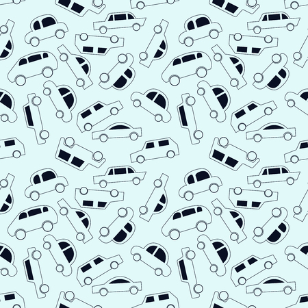 Seamless pattern with outline silhouette of cars. Doodle art.のイラスト素材