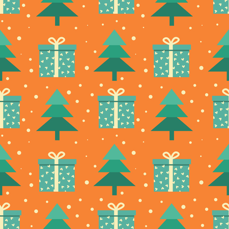 Seamless pattern with Christmas tree and gift box. Holiday art can be used for backgrounds, poster, postcard,packing.のイラスト素材
