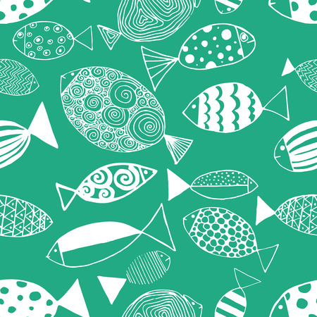 Seamless pattern with fishes. Funny fish outline illustrationのイラスト素材