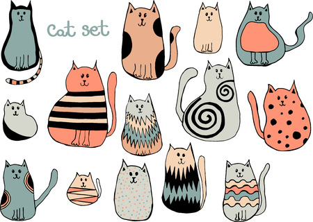 Vector set of cute cartoon cats. Collection of doodle kittens.のイラスト素材