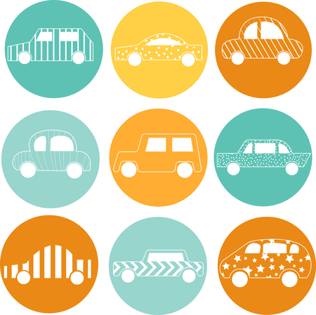 Illustartion of outline silhouette cars. Doodle art.のイラスト素材