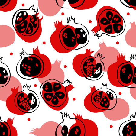Bright seamless pattern with silhouette of pomegranate. Fuit background.のイラスト素材
