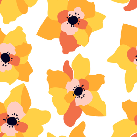 Seamless pattern with abstract flowers. Bright floral background with a white background.のイラスト素材