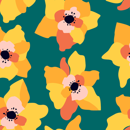 Seamless pattern with abstract flowers. Bright floral background.のイラスト素材