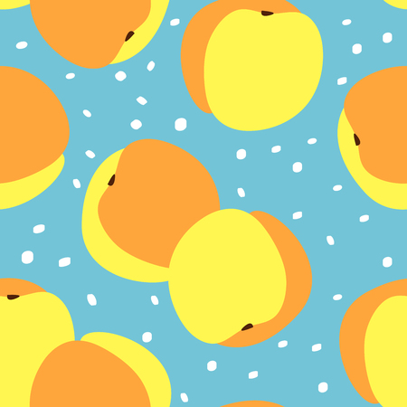 Seamless pattern with apricotes. Bright tasty fruit on a blue background.のイラスト素材