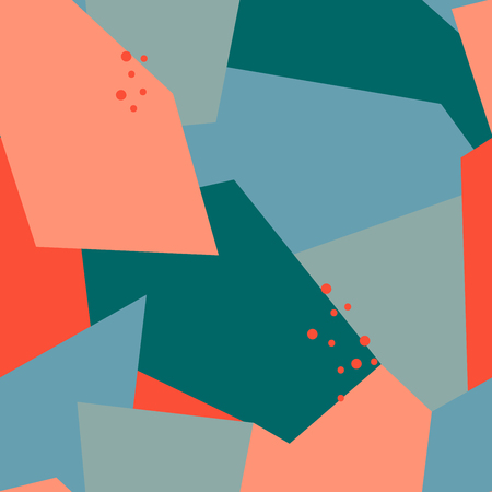 Seamless abstract pattern with polygons and dots. Pink, beige, blue colors. Avan-garde cute background.Cubism style.のイラスト素材