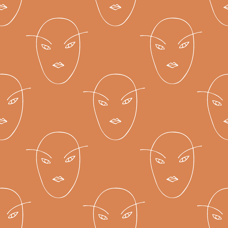Abstract linear silhouette of human face. Modern poster.Minimalism graphic style. Seamless pattern.のイラスト素材