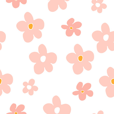 Summer seamless pattern with pink flowers. Floral cartoon printing.のイラスト素材