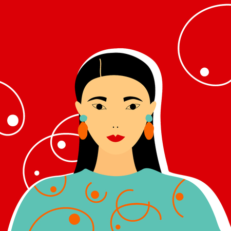 Fashion portrait of asian girl dressed in a sweatshirt. Trendy illustration.のイラスト素材