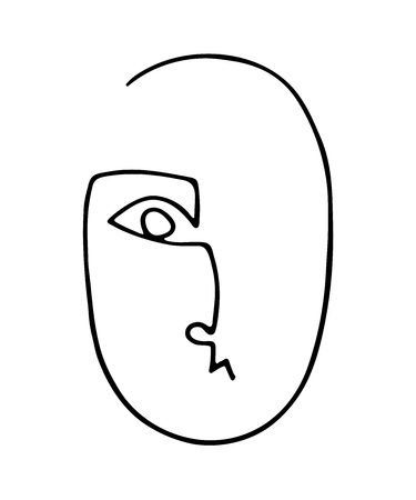 One continuous line drawing. Abstract linear silhouette of human face. Modern avant- garde poster. Trendy minimalistic face.のイラスト素材
