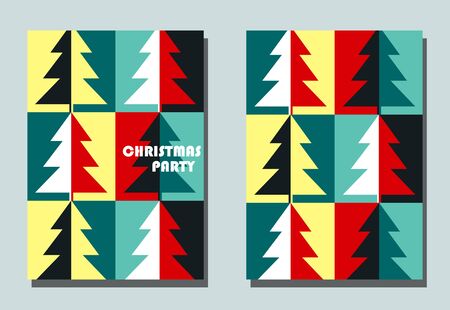 Trendy cover with graphic Christmas trees.Two vector flyers for holiday invitation.のイラスト素材