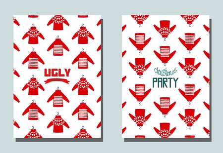 Cover for holiday events as Ugly Christmas Sweater party. Two flyers for holiday greeting, invitation.のイラスト素材