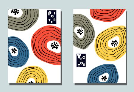 Cover with graphic abstract flowers. Two modern vector flyers in avant-garde  style. Geometric wallpaper for business brochure, cover design.のイラスト素材