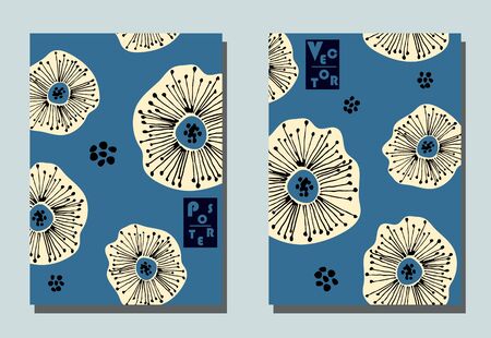 Cover with graphic abstract flowers. Geometric wallpaper for business brochure, cover design.のイラスト素材