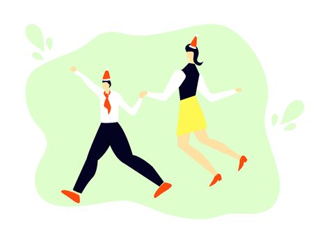 Vector dancing office workers at the new year corporate party. Art can be used for invitation.のイラスト素材