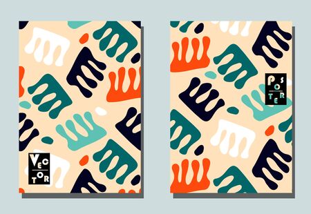 Trendy cover with abstract graphic shapes - blots.  Geometric wallpaper for business brochure, cover design.のイラスト素材