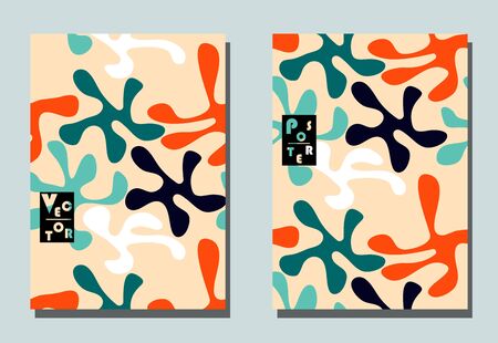 Trendy cover with abstract graphic shapes - blots.  Geometric wallpaper for business brochure, cover design.のイラスト素材