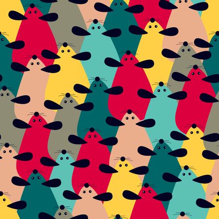 Seamless pattern with cartoon cute mouse - Chinese symbol of the new year 2020. Repeating pattern of many mice. Vector illustration can be used for print, holiday packing, postcard, poster.のイラスト素材
