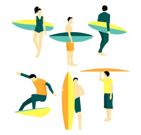 Vector illustration  with surfing people with board.  Modern simple flat design.のイラスト素材