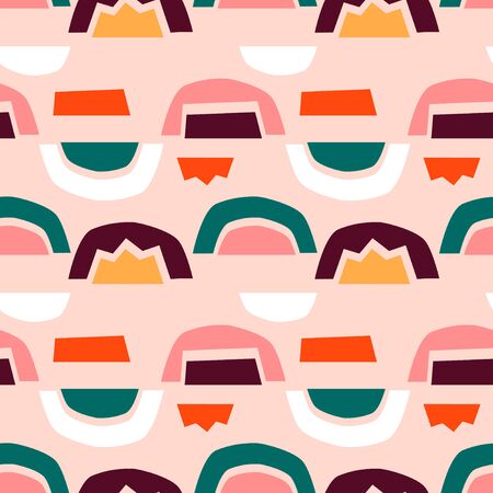 Trendy seamless pattern with graphic abstract geometric shapes. Avant-garde puzzle style. Geometric wallpaper for children books, cover design.のイラスト素材
