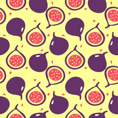 Vector flat illustartion of figs - one whole and one cut. Summer tropic fruits. のイラスト素材