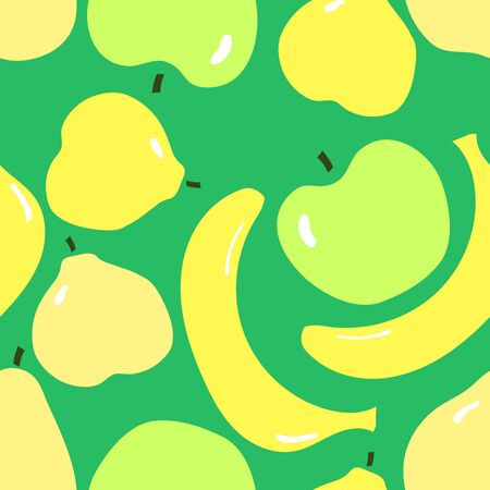 Seamless pattern with green applesÑ yellow bananas, yellow pears.  Minimalism flat design.のイラスト素材