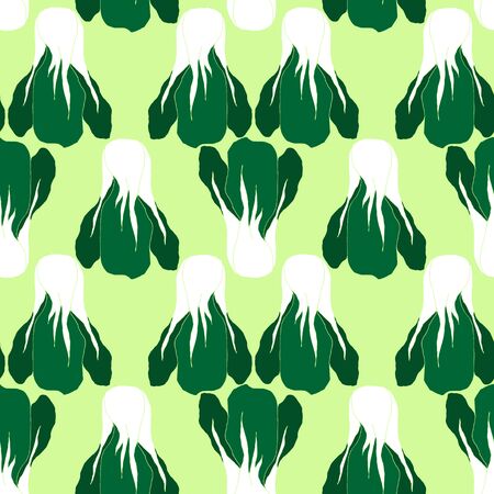 Seamless pattern with  bok choi, also pak-choi, Chinese kale. Vegetarian food in modern flat desigh.のイラスト素材