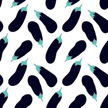 Seamless pattern with whole dark blue eggplants. Art can be used for menu; packing; wallpaper.のイラスト素材