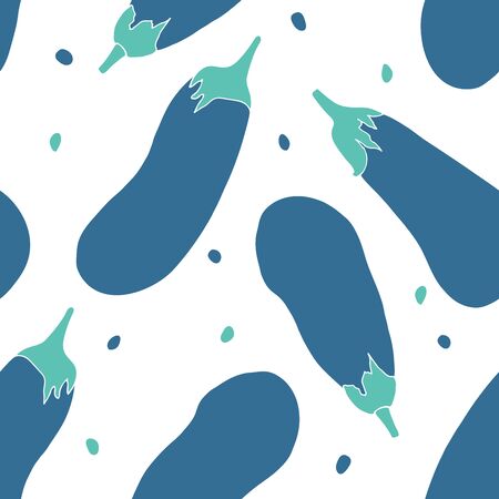 Seamless pattern with whole  blue eggplants and seeds. Art can be used for menu; packing; wallpaper.のイラスト素材