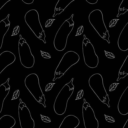 Seamless pattern   hand drawn doodle of eggplants. Linear black drawing. Summer print with vegetables.のイラスト素材