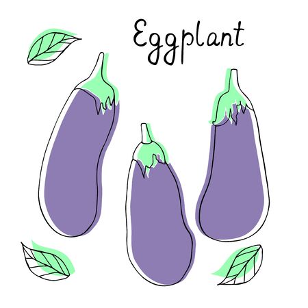 Vector collection with silhouette of eggplants. Cute cartoon vegetables.のイラスト素材