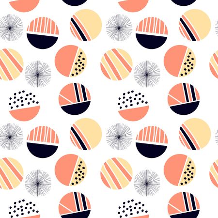 Abstract seamless pattern with graphyc elements -  modern abstract shapes: lines; spiral; circles. Geometric wallpaper for business brochure,  cover design.のイラスト素材