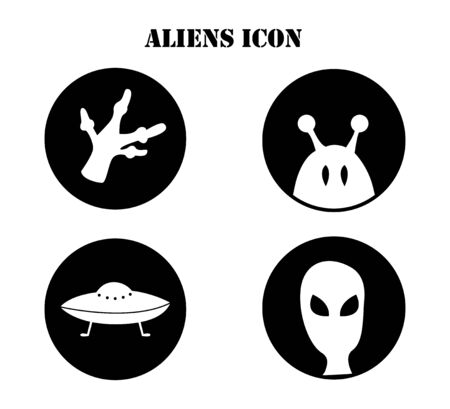 Vector illustration on the topic of ufology: ufo, aliens. Figure made in the form of icon. Art can...