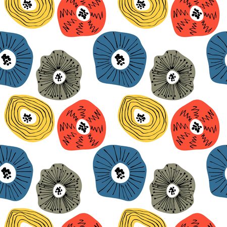 Seamless pattern with abstract flowers. Avan-garde cute cartoon background. Abstractionism style.のイラスト素材